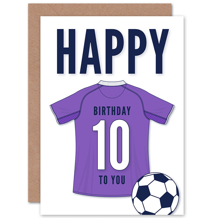 Purple Football Strip Kit Jersey Age Birthday Card