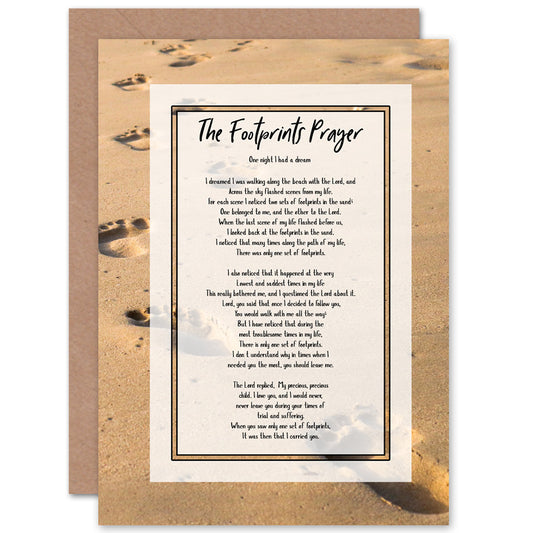 Jesus Lord Footprints In The Sand Poem Inspirational Greeting Card