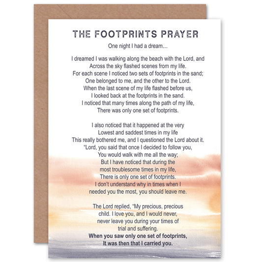 Lord Jesus Footprints In The Sand Poem Watercolour Greeting Card