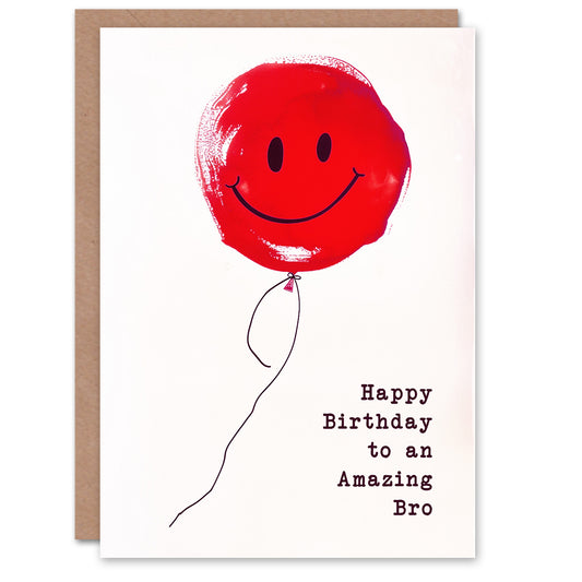 An Amazing Bro Smiley Face Red Brother Birthday Card