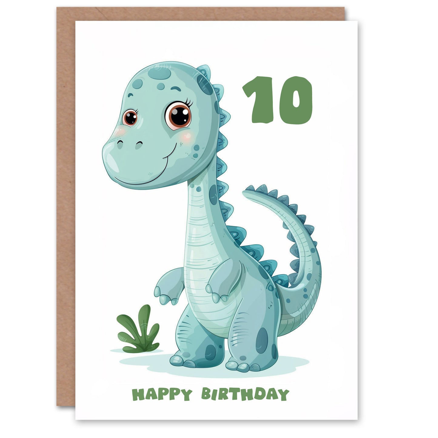 Cute Blue Baby Dinosaur Cartoon Kids Birthday Card