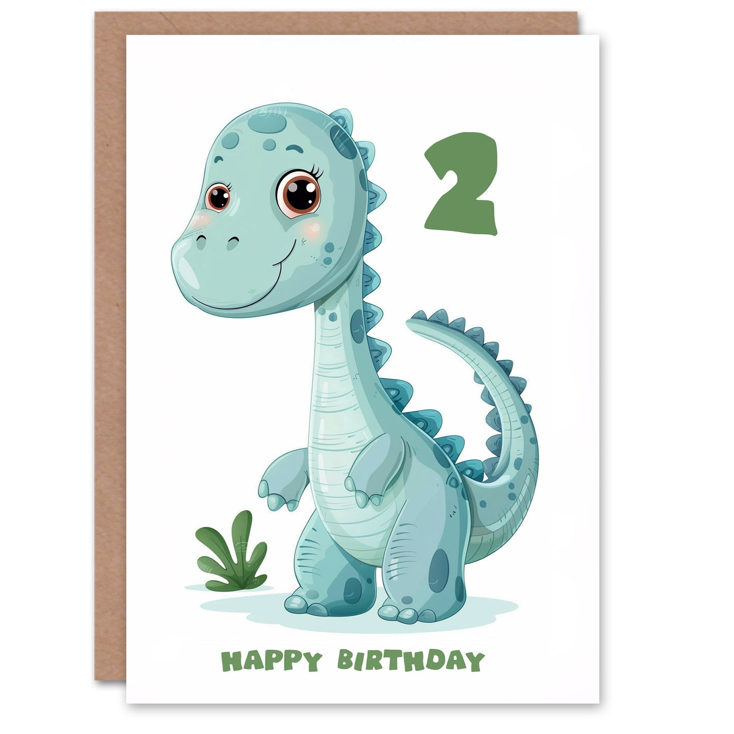 Cute Blue Baby Dinosaur Cartoon Kids Birthday Card