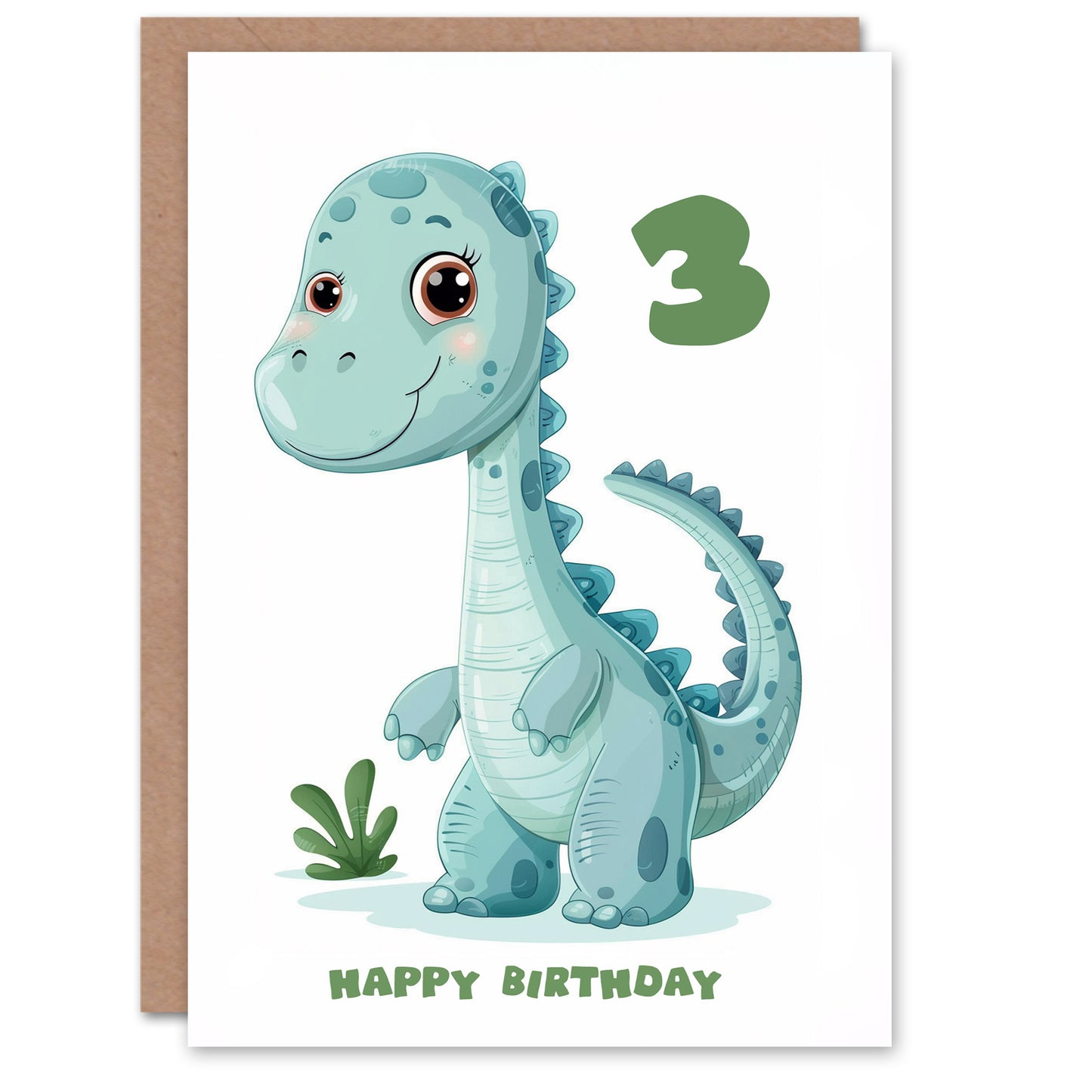 Cute Blue Baby Dinosaur Cartoon Kids Birthday Card