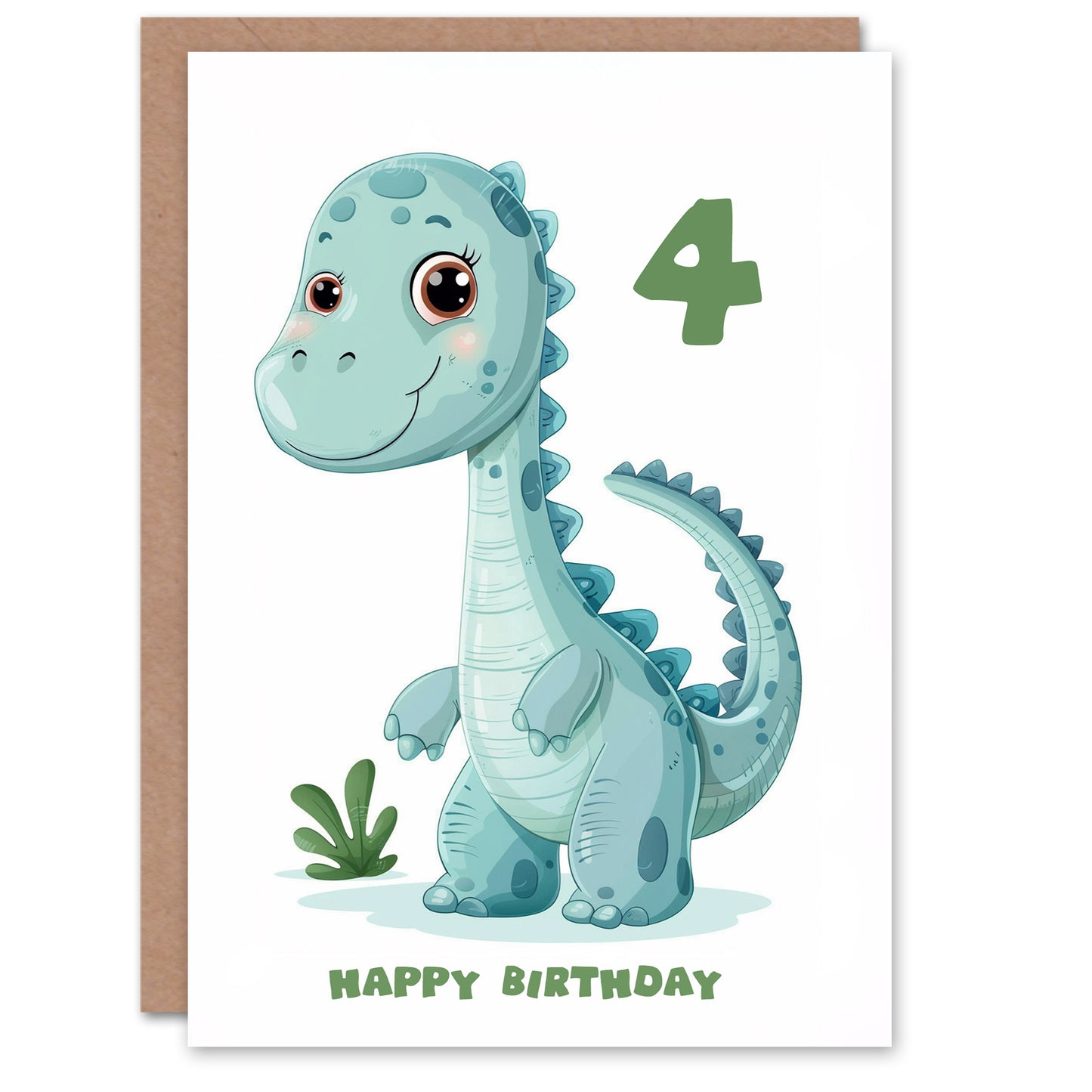 Cute Blue Baby Dinosaur Cartoon Kids Birthday Card