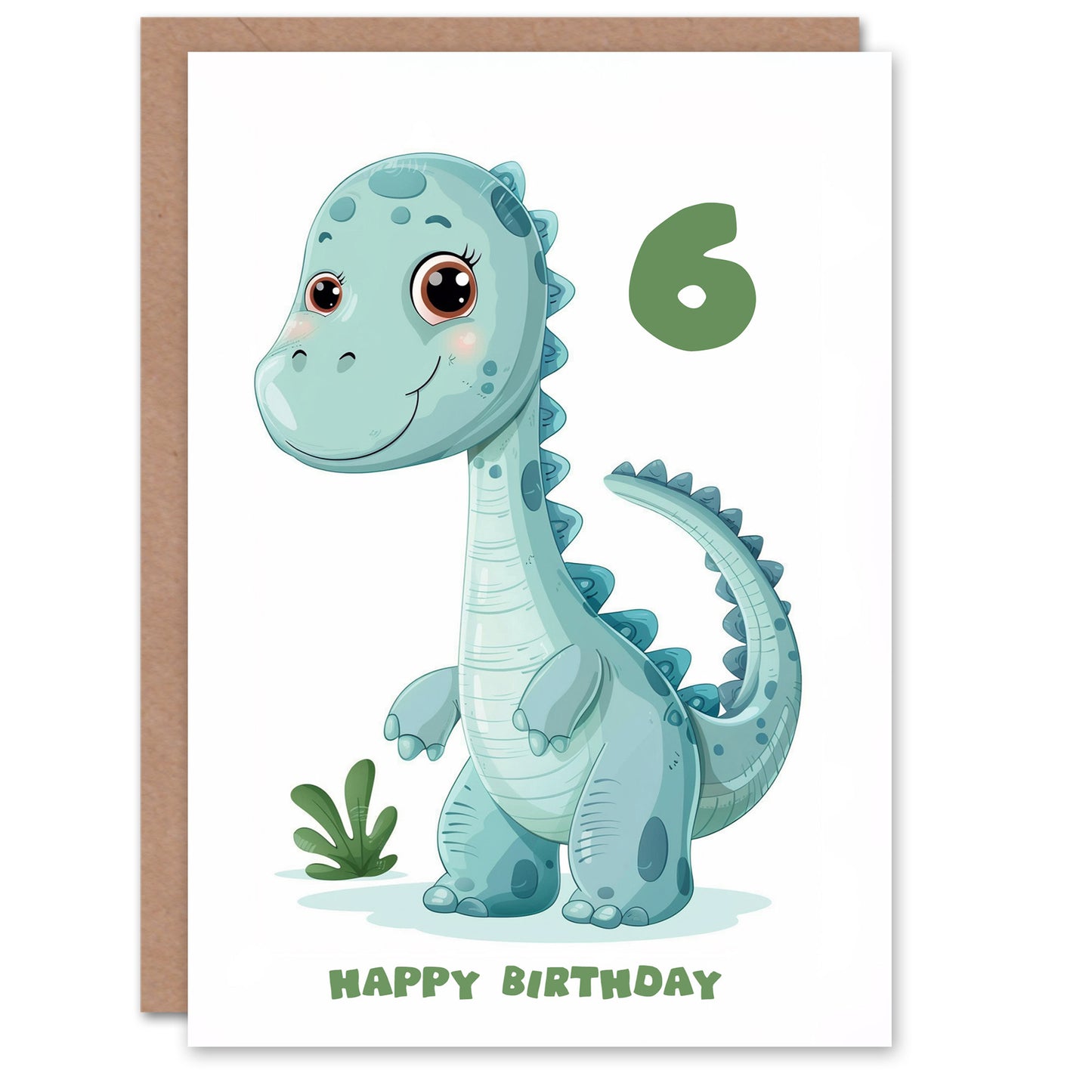 Cute Blue Baby Dinosaur Cartoon Kids Birthday Card