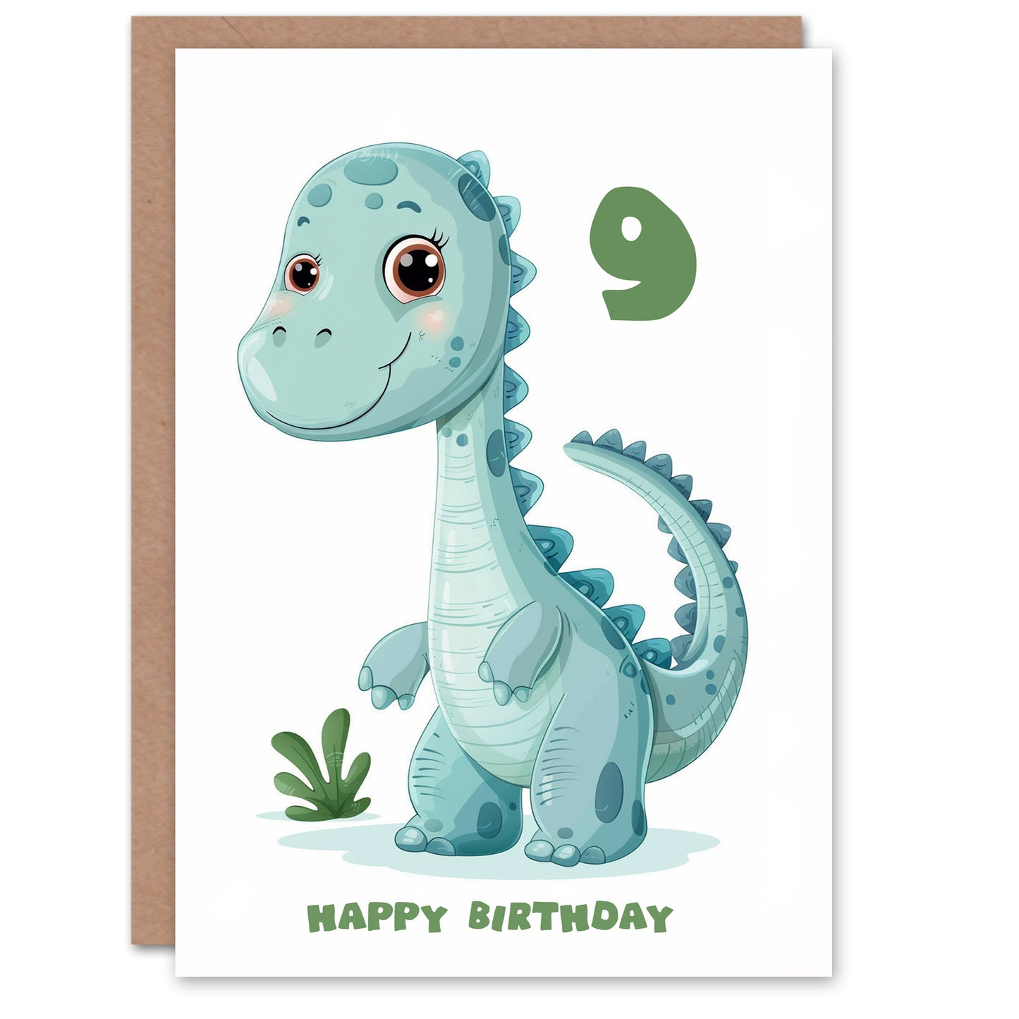 Cute Blue Baby Dinosaur Cartoon Kids Birthday Card