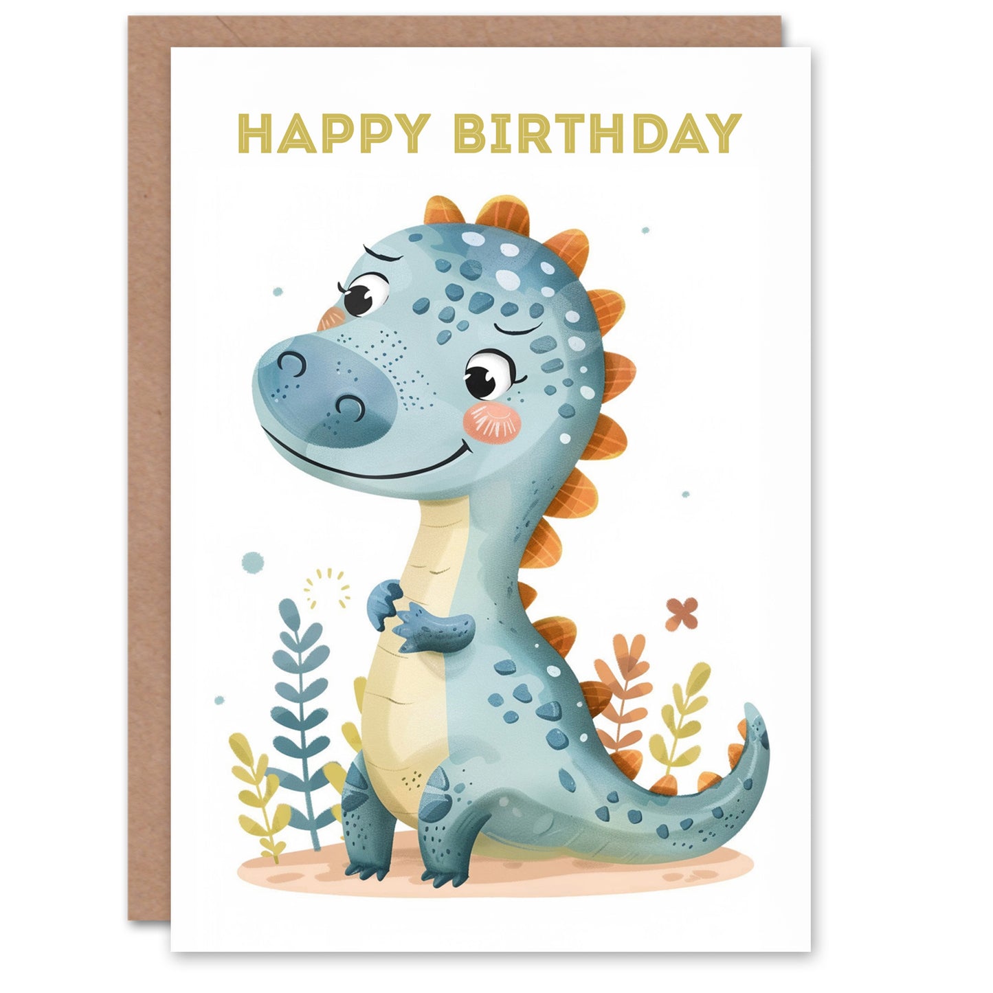 Blue Dinosaur Cartoon Cute Drawing Fun Kids Birthday Card