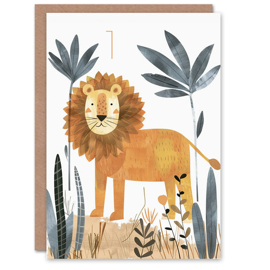 Cute Jungle Lion Fun Drawing Kids Birthday Card