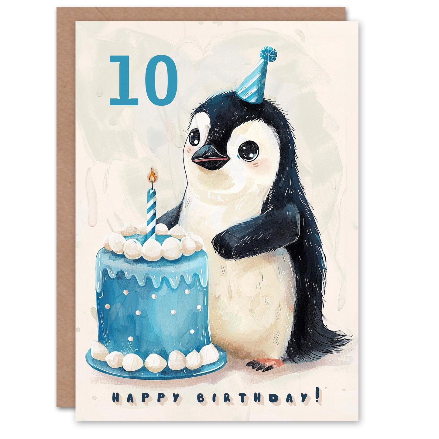 Cute Baby Penguin Cake Cartoon Kids Birthday Card