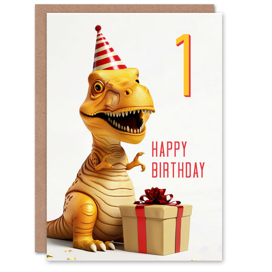 Baby T-Rex Dinosaur Party Hat Kids Birthday Card