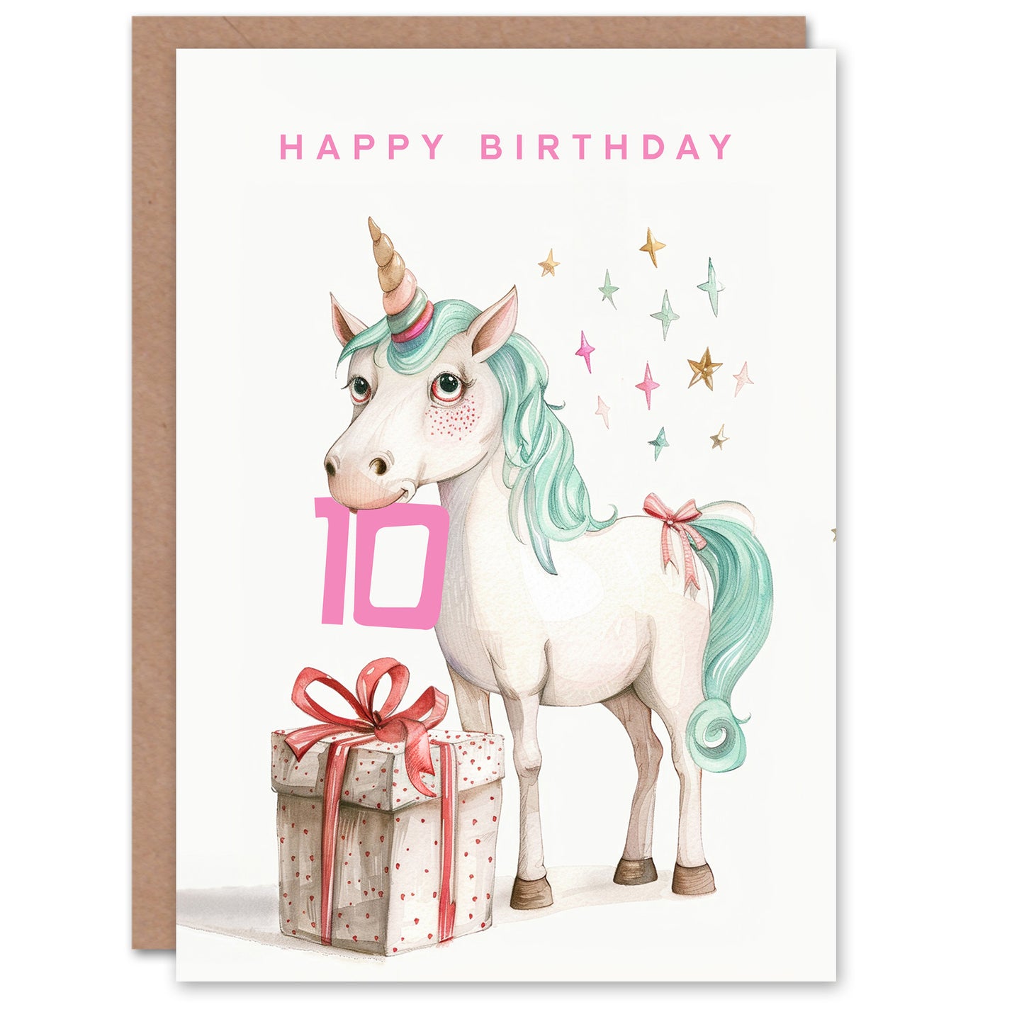 Unicorn Stars Present Fun Kids Birthday Card