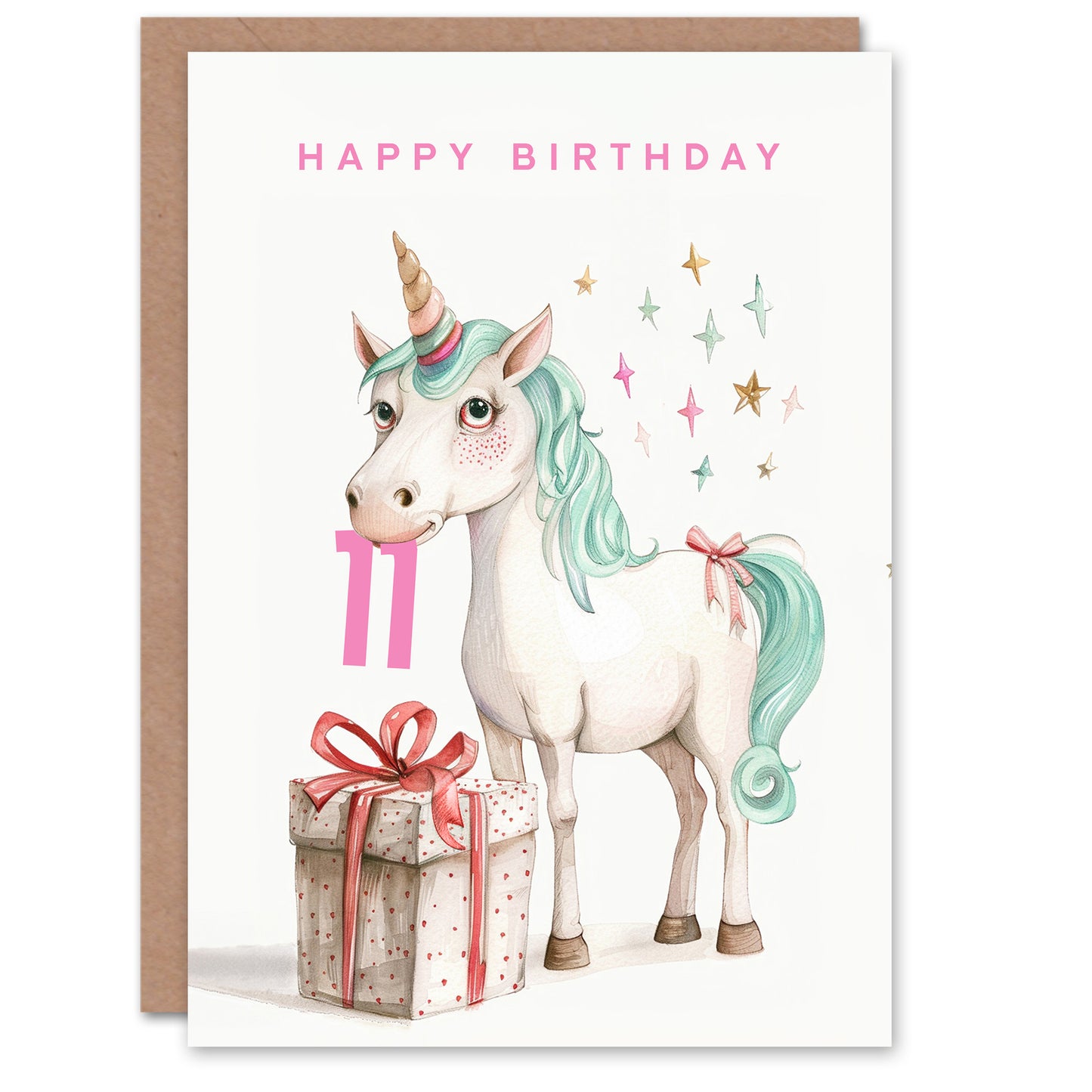 Unicorn Stars Present Fun Kids Birthday Card