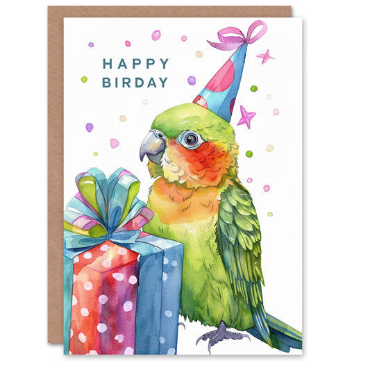 Birthday Card Cute Green Parakeet Parrot Party For Kids