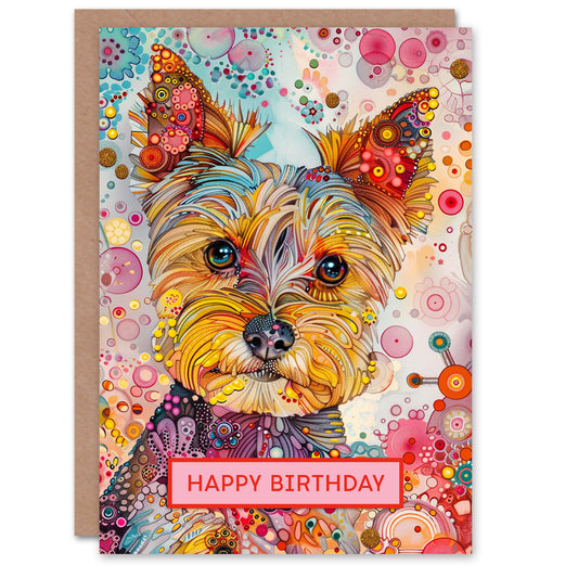 Dog Lover Yorkshire Terrier Cute Abstract Yorkie Birthday Card