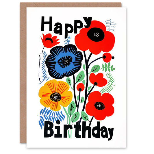 Poppy Flower Pattern Floral Design Birthday Card