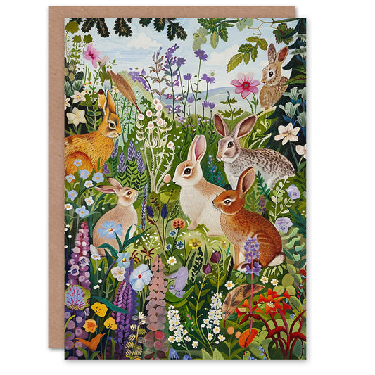 Cute Bunny Rabbits Wildflower Meadow Easter Card