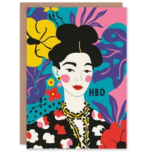 HBD Geisha Floral Bold Portrait Birthday Card
