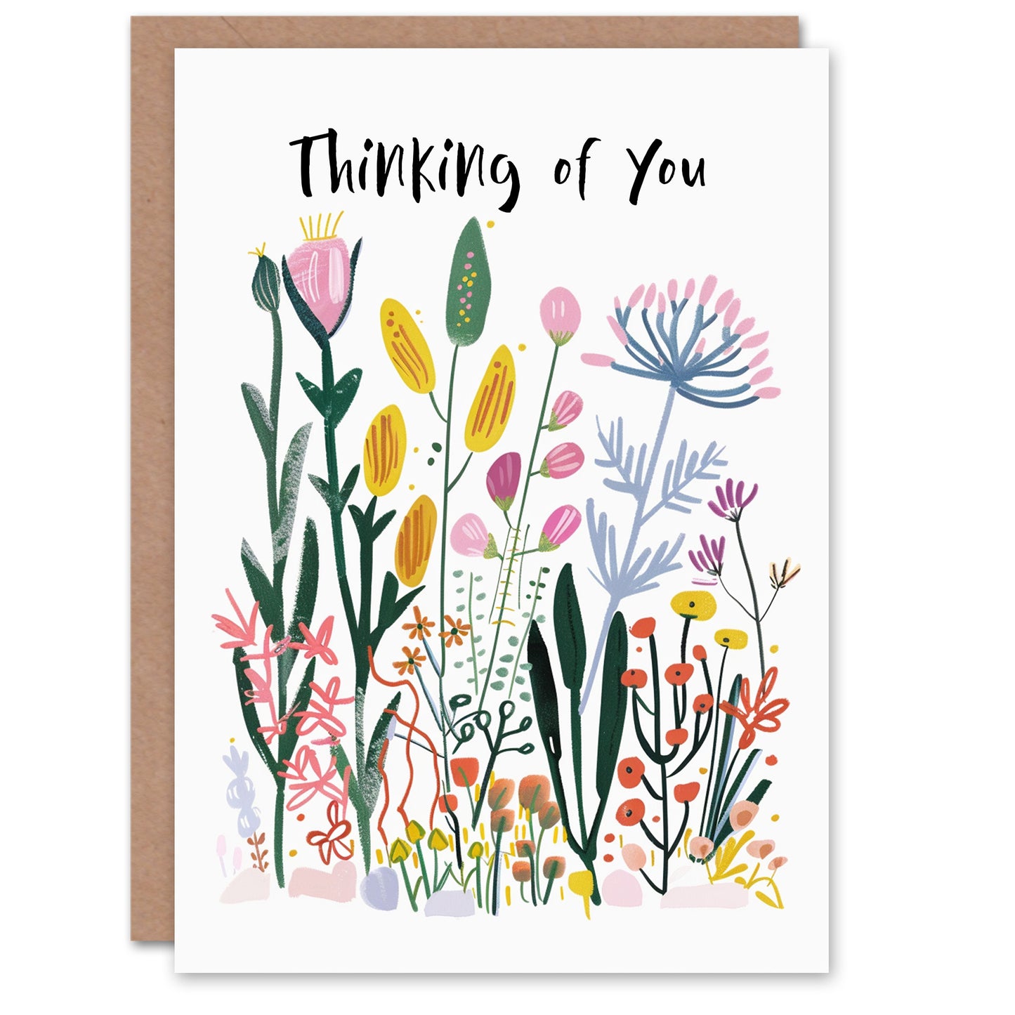 Thinking of You Bright Wildflower Drawing Woman Get Well Card