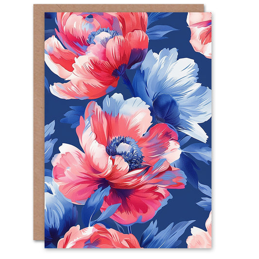 Poppy Flower Pink Pattern Birthday Card
