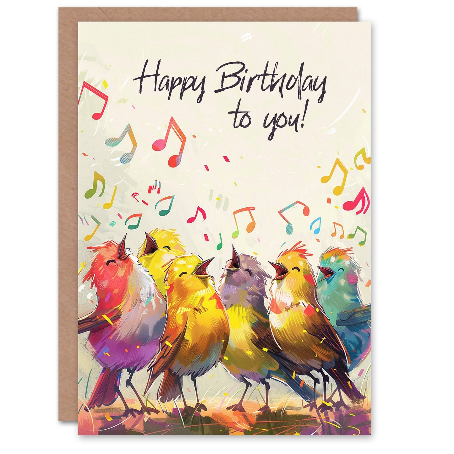 Cheerful Singing Birds Colourful Design Birthday Card
