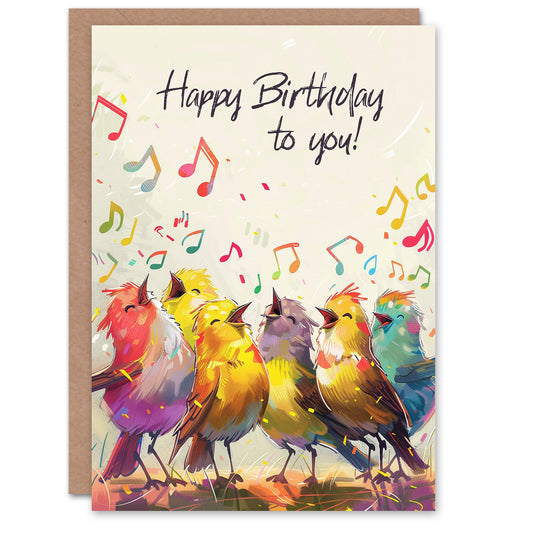 Cheerful Singing Birds Colourful Design Birthday Card