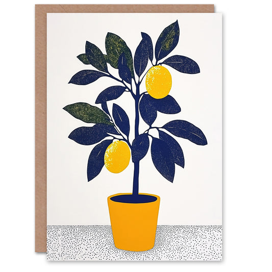 Lemon Tree Plant Lover Yellow Blue Bright Simple Greeting Card