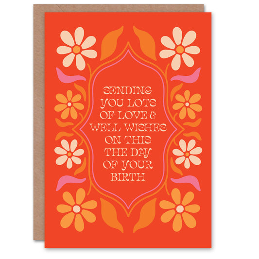 Birthday Card Love and Wishes Groovy Floral Art Nouveau Style