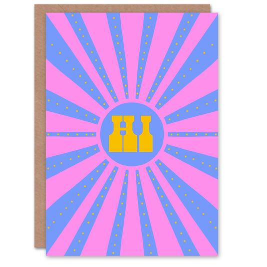 Art Card Hi Groovy Pink Blue Sun Ray Pattern Retro Design