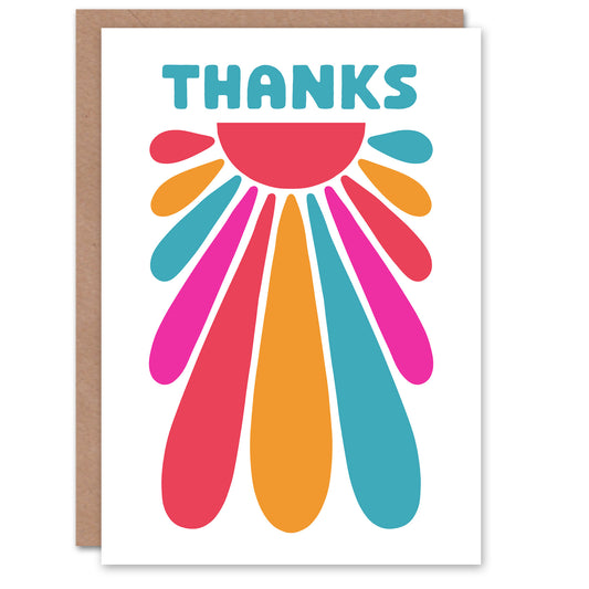 Thank You Card Thanks Fun Blue Orange Pink Groovy Sun Design