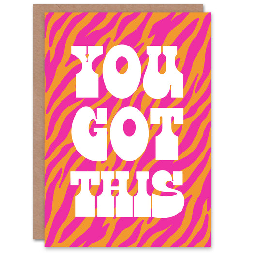 Good Luck Card You Got This Hot Pink Orange Zebra Stripe Pattern
