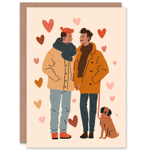 Cute Lgbtq Couple With Pet Dog Modern Illustration Valentine's Day Card
