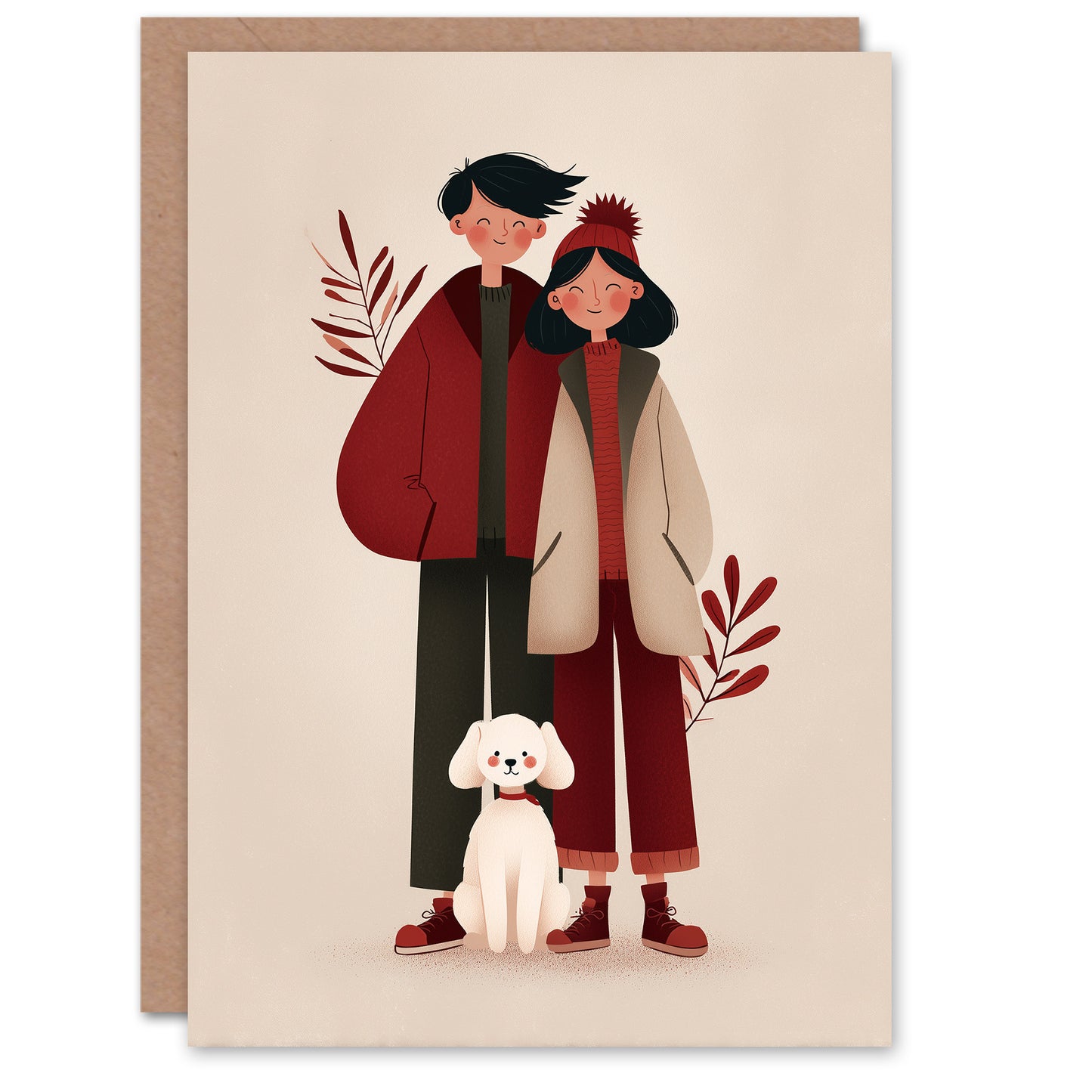 Modern Illustration Cute Lgbtq Couple With Pet Dog Valentine's Day Card
