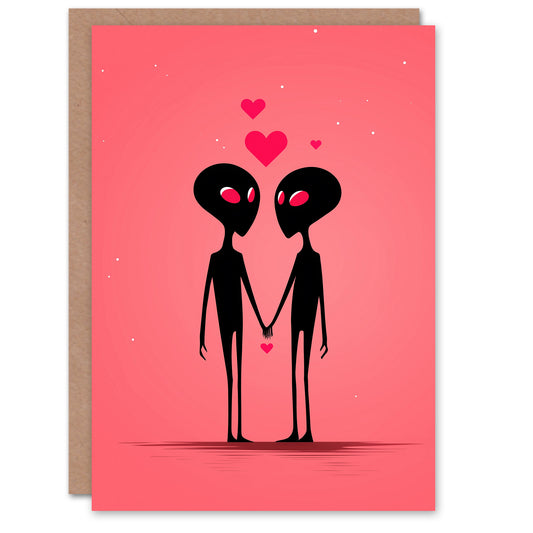 Found My Kind Cute Aliens In Love Holding Hands Valentine's Day Card