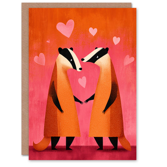 Cute Badgers Animals In Love Modern Illustration Valentine's Day Card
