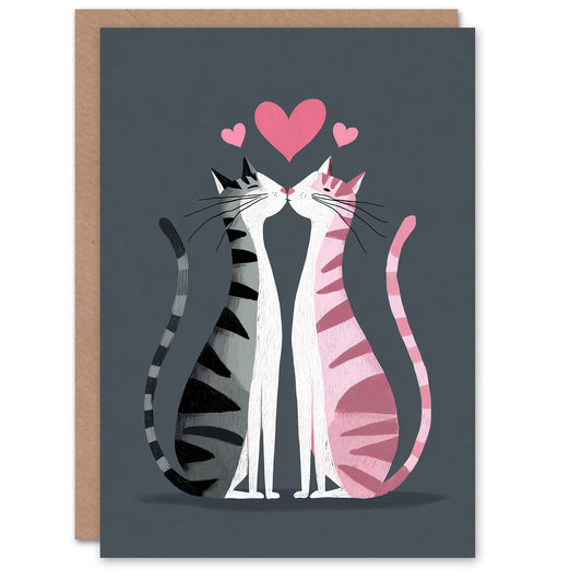 Two Tabby Cats Kissing Modern Illustration Valentine's Day Card