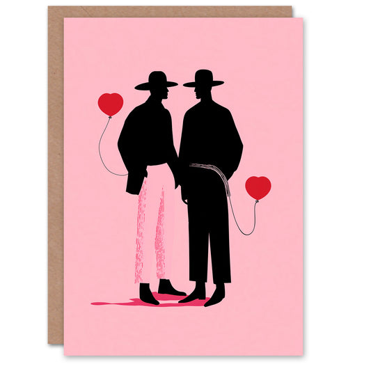 Cowboy Silhouettes with Love Heart Balloons Valentine's Day Card