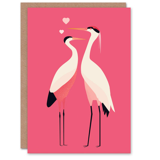 Crane Heron Birds Animals in Love Modern Illustration Valentine's Day Card