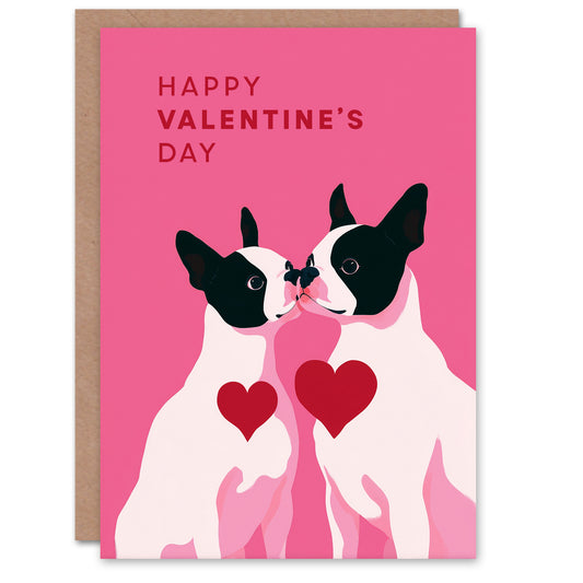 Boston Terrier Dogs Animals In Love Illustration Valentine's Day Card