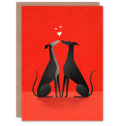 Greyhound Dog Kiss Animals in Love Illustration Valentine's Day Card