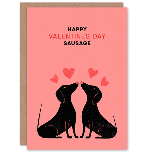 Sausage Dog Kiss Happy Dachshund Illustration Valentine's Day Card