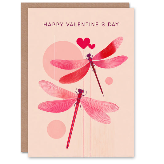 Libelula Dragonflies Modern Abstract Pink Design Valentine's Day Card