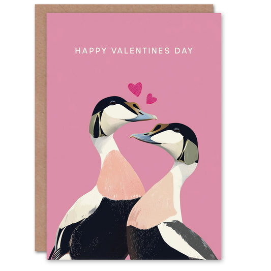 Two Eider Ducks Cute Animals In Love Modern Valentine's Day Card