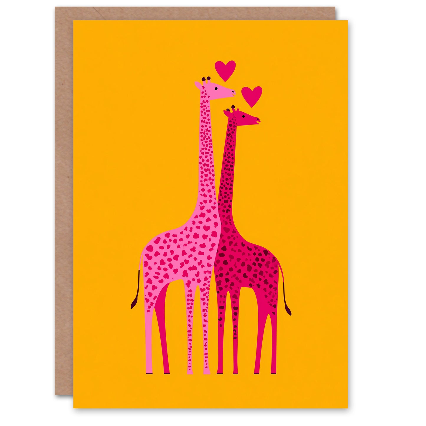 Two Giraffes Animals in Love Vibrant Illustration Valentine's Day Card