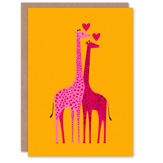 Two Giraffes Animals in Love Vibrant Illustration Valentine's Day Card