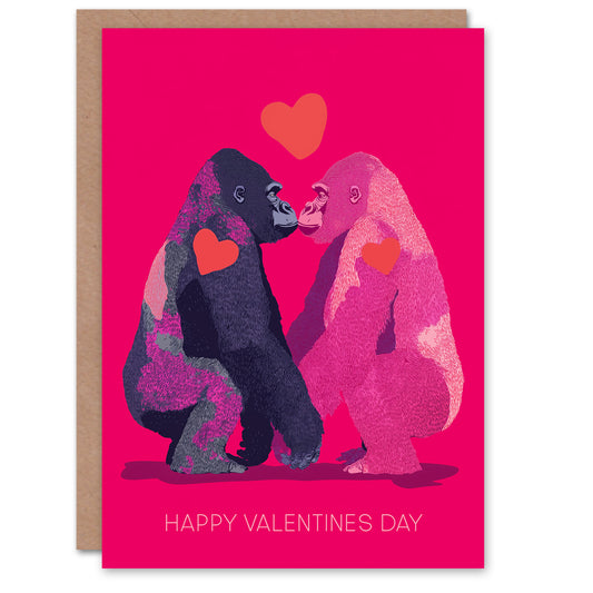 Gorillas in Love Modern Neon Pink Design Valentine's Day Card