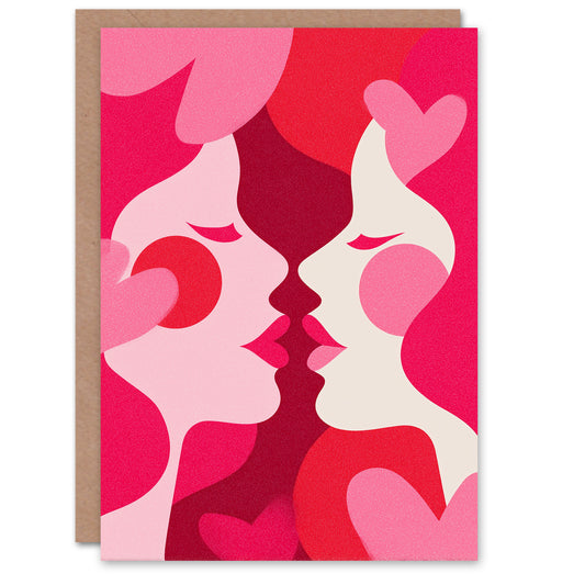 Kissing Women Bold Pink Love Modern Abstract Valentine's Day Card