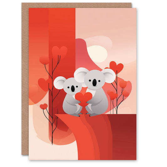 Koalas in Love Midcentury Modern Landscape Valentine's Day Card