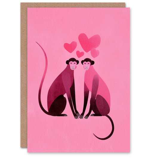 Monkey Love Simple Modern Pink Illustration Valentine's Day Card