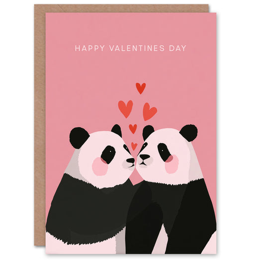 Panda Kisses Animals In Love Modern Illustration Valentine's Day Card