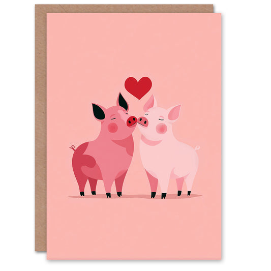 Couple of Pigs in Love Cute Piglet Couple Valentine's Day Card